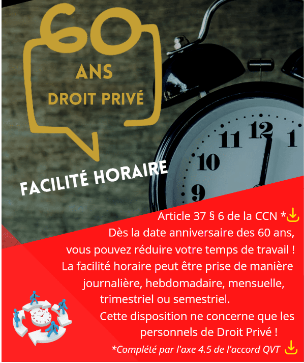 facilité horaire pour les agentes et les agents âgés de plus de 60 ans